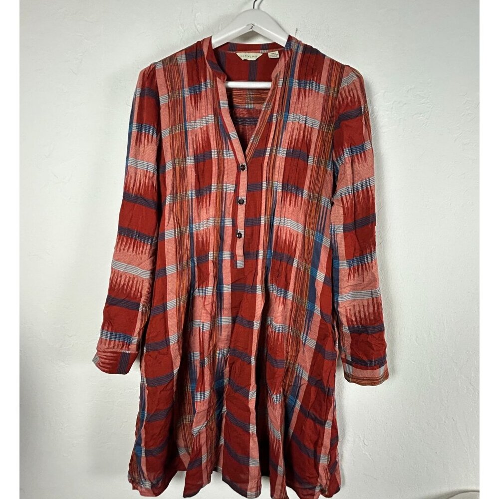 Anthropologie 11.1.TYLHO Sao Paulo Tunic Shirt Dress Small Plaid Red Long Sleeve